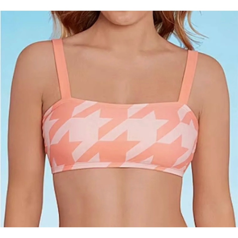 Sports Illustrated Misty Franklin Large Houndstooth Bikini Top Orange‎ White